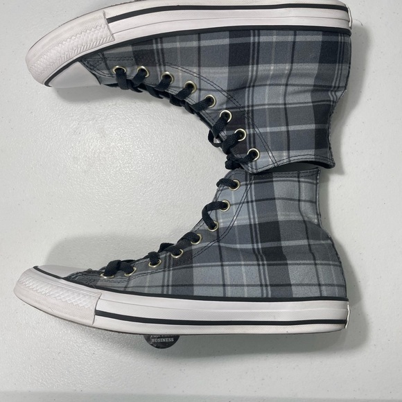 Converse Chuck Taylor All Star Black and Gray Plaid High-Top Sneakers 10 SB-BQ - Picture 4 of 10